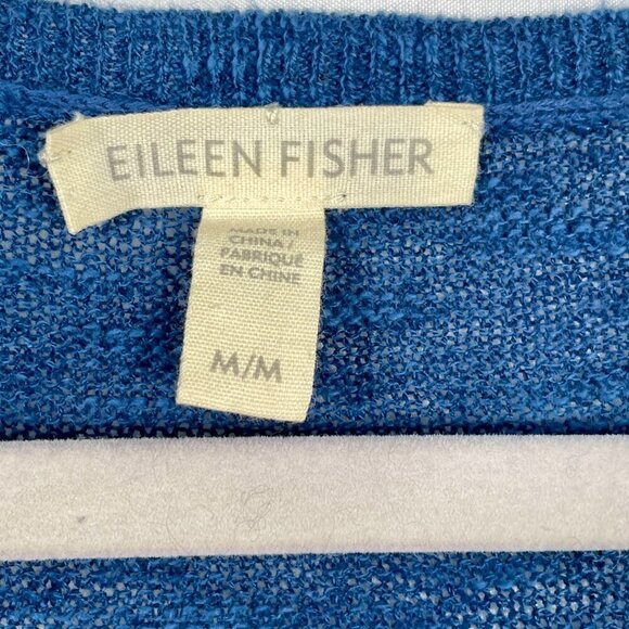Eileen Fisher Organic Linen Cotton Knit Top V-Neck Easy Fit Long Length Blue Med - Picture 5 of 11